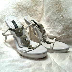 White leather with clear crystal ankle strappy platforms from Brazil
